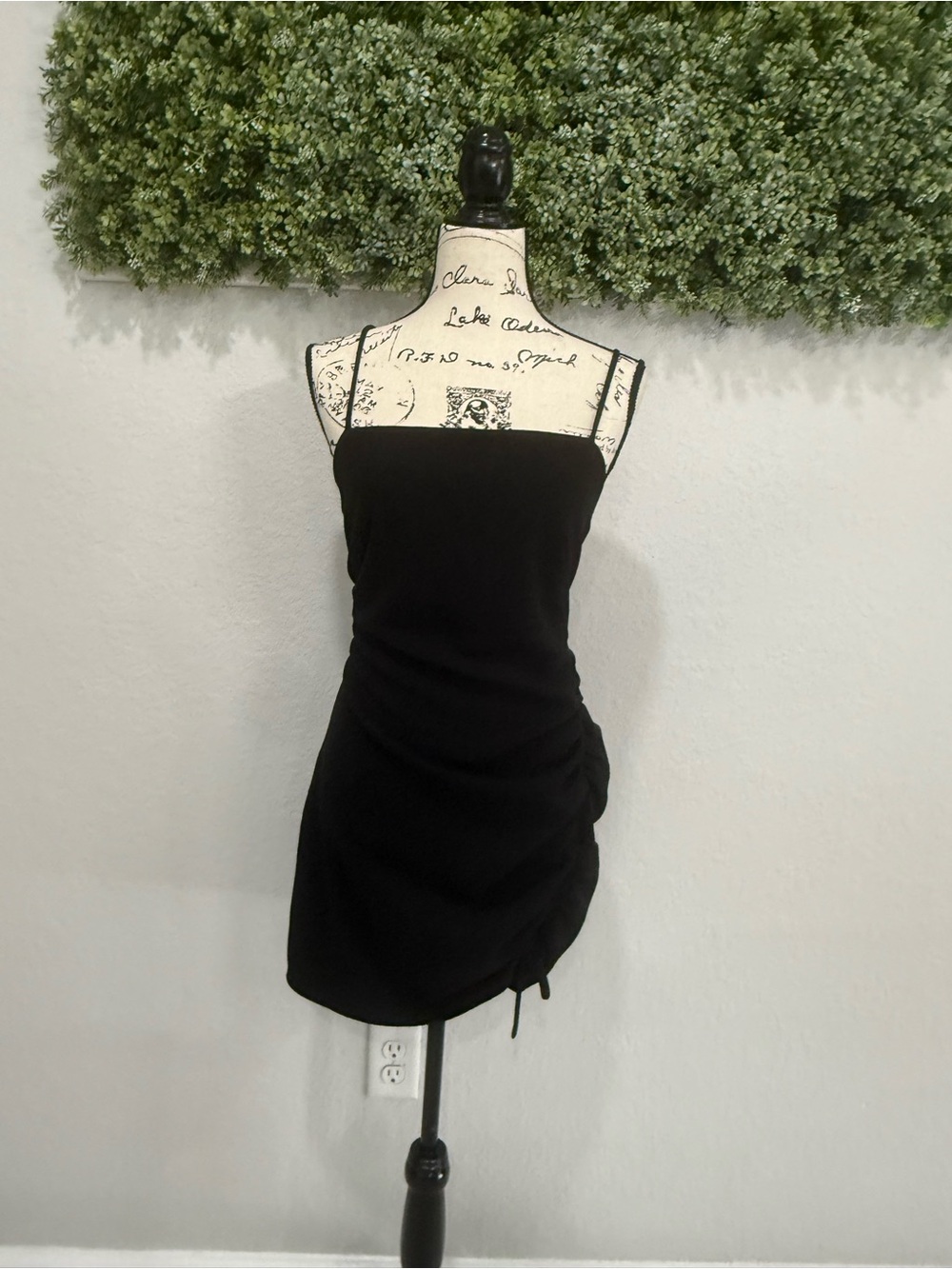 Zara Black Ruched Bodycon Mini Slip Dress Size L